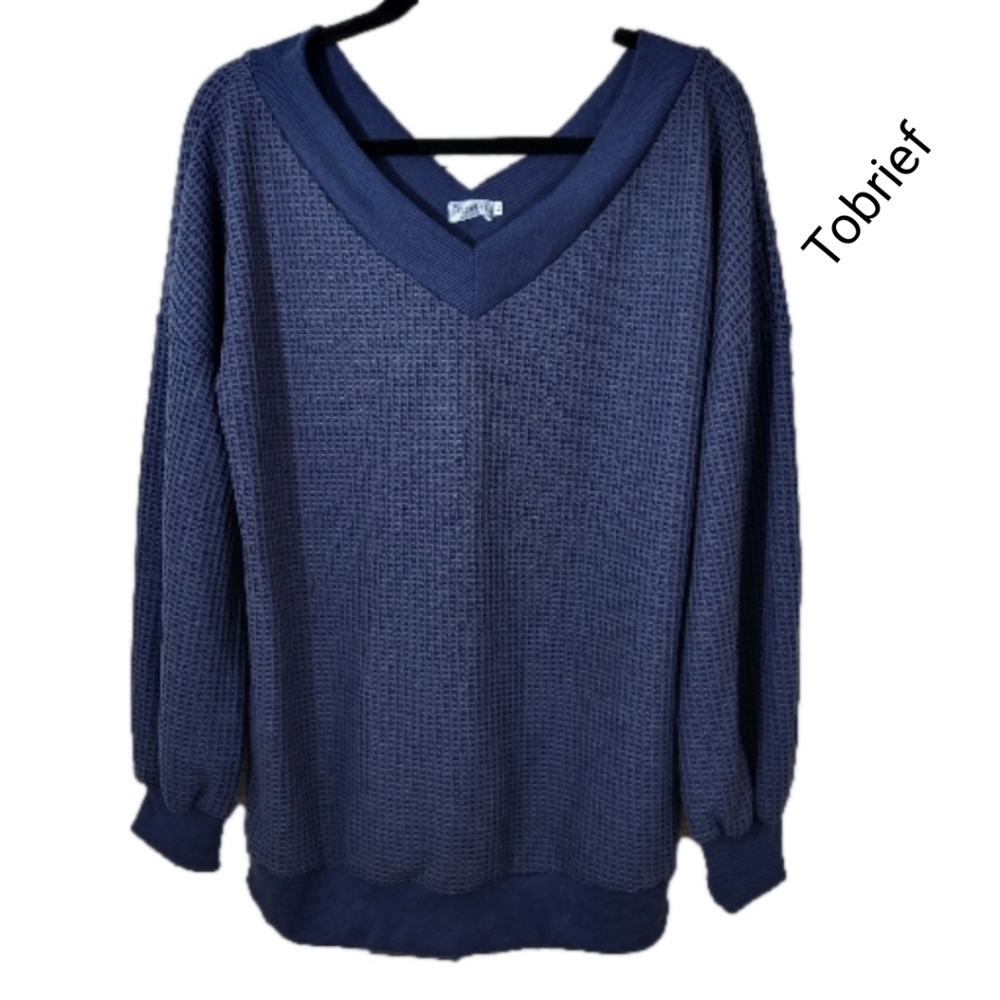 Tobrief - Women's Waffle knit top, Oversized, Size L, Navy. Long sleeve, EUC